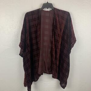Kimono Velvet Burnout Womens One Size Burgundy Plaid Sheer Flowy